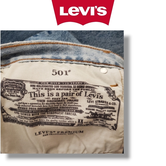 Levi's Premium 501 Two-Tone Straight-Leg Jeans Distressed Denim Blue Jeans 30x30 - Picture 11 of 17